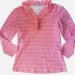 J.McLaughlin Red & White Ruffle Neck Blouse – Size XS